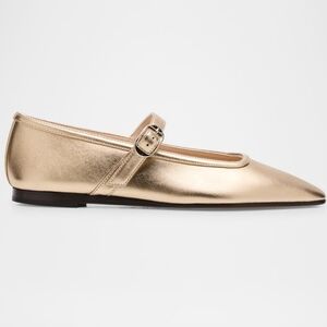 Le Monde Beryl Leather Mary Jane Ballerina Flats Gold Size 37 NWB